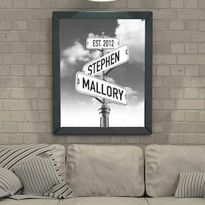 Personalized Street Sign Names & Date Print: Couple&#39;s Gift (Digital Download)