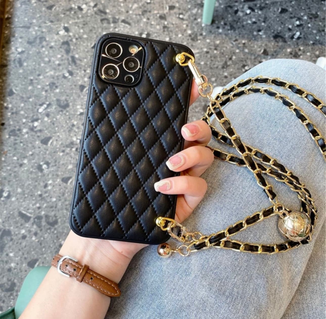 Chanel Black Quilted Caviar Leather iPhone X Case Chanel