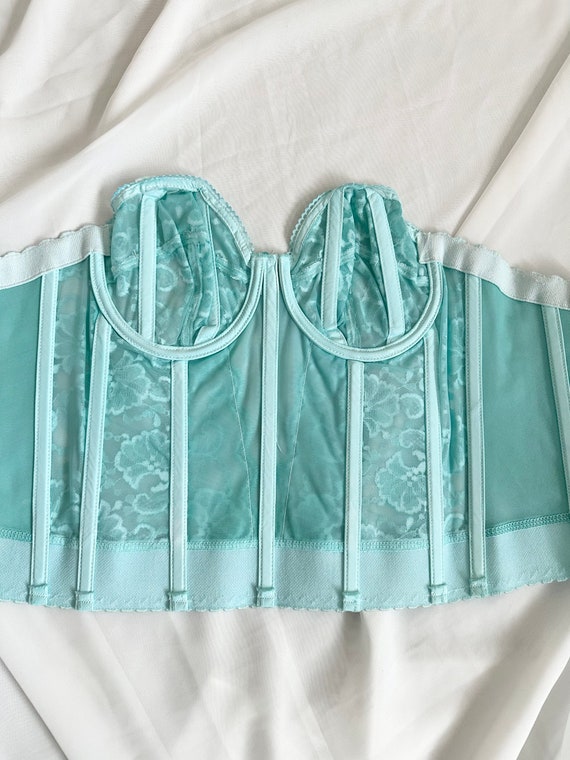 Vintage 50s green teal lace bustier, size 36B - image 3