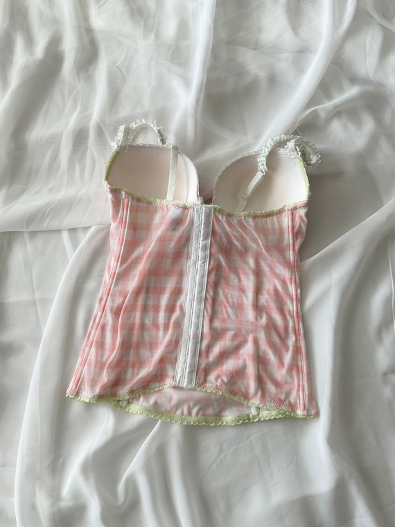 Y2k Jessica Simpson Pink Checkered Pattern Bustier, Size 36C 36B 