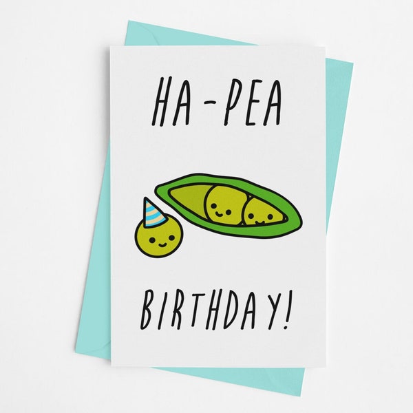 PRINTABLE | Ha-Pea Birthday! Happy Birthday! Digital Birthday Card | Peas in a pod, birthday card, pea lover, birthday hat, digital