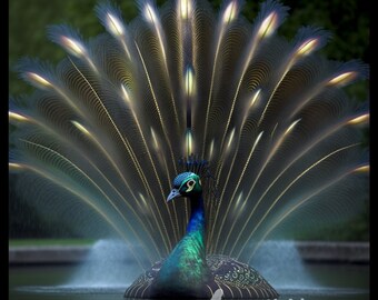 Peacock of the Fountain | Instant Digital Download | Printable Art | Wall Art | Screen Saver | Animals