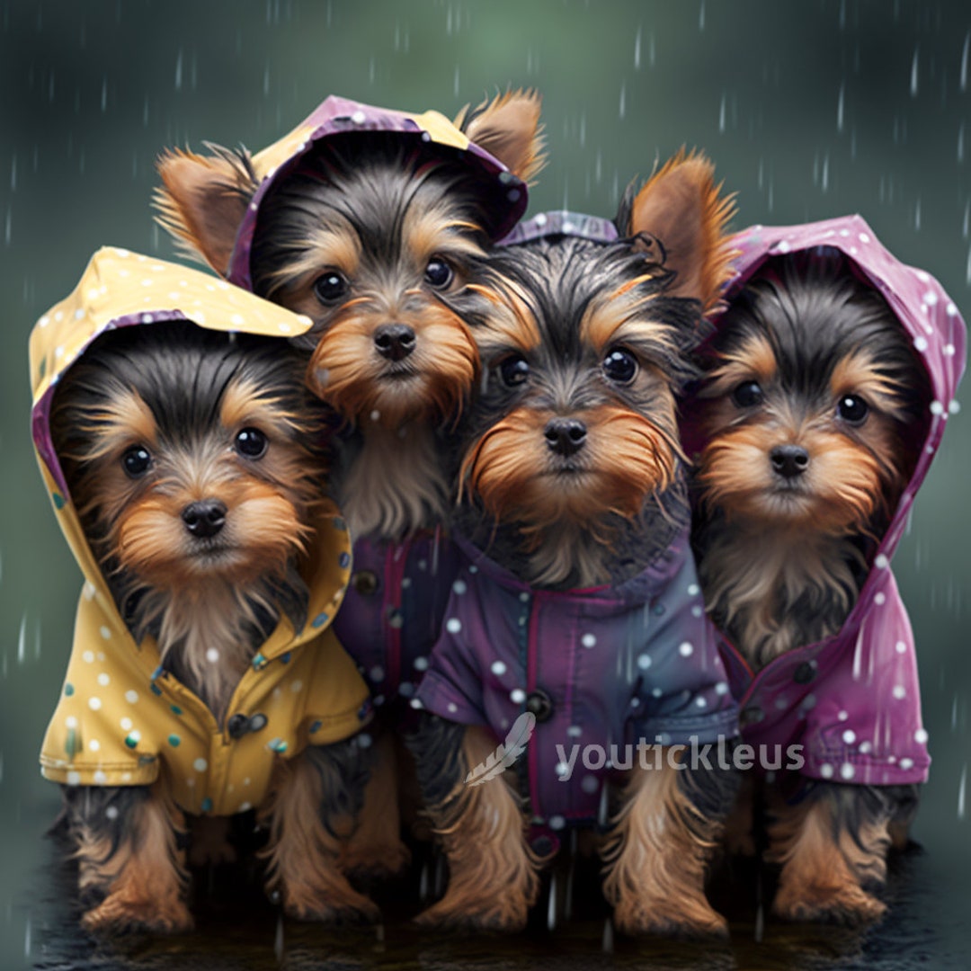 Yorkies in the Rain Original AI Art Instant Digital Download Printable