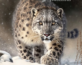 Snow Leopard | Instant Digital Download | Printable Art | Wall Art | Screen Saver | Animals