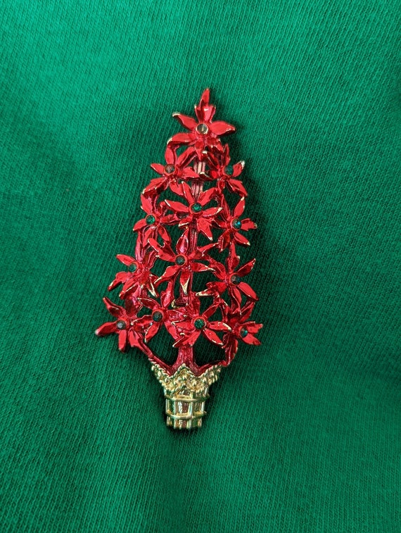 Poinsettia Christmas tree pin brooch, Christmas t… - image 1