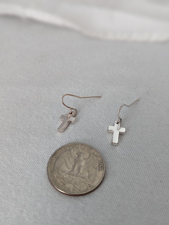 Small cross earrings, small dangle cross earrings… - image 4