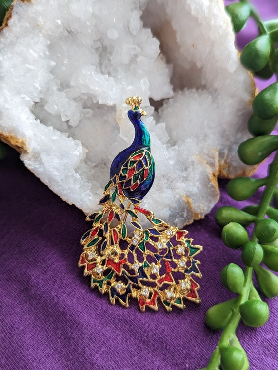 vintage peacock pin brooch Gem