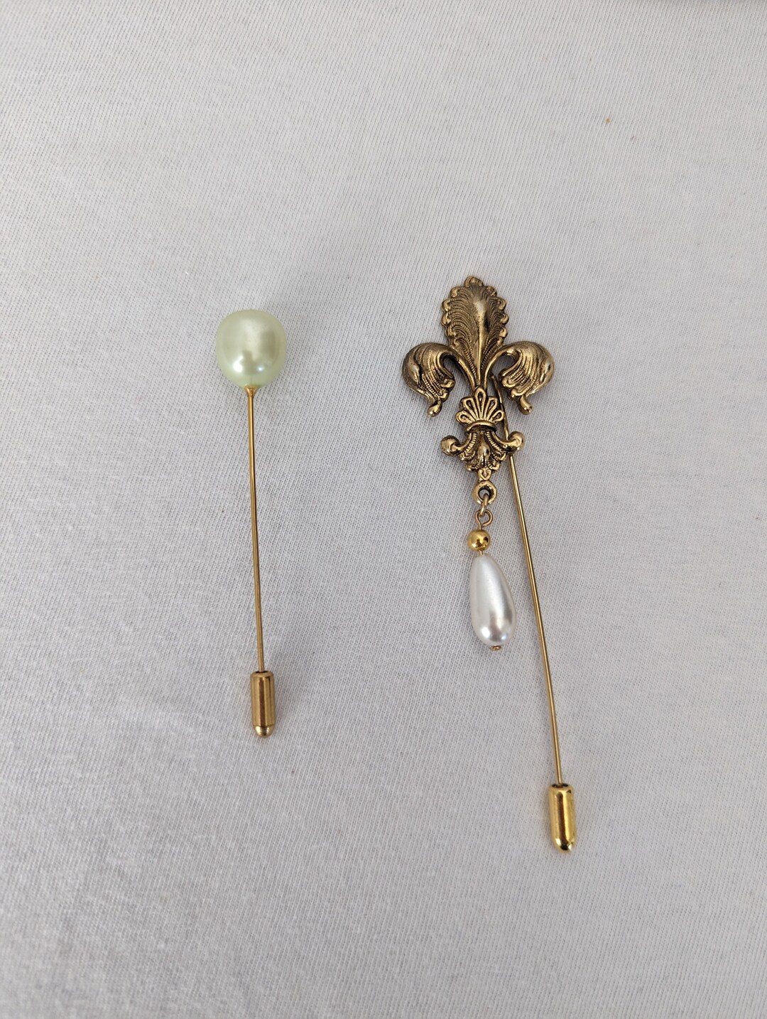 Fleurdeles Pearl Drop Stick Pin, Large Pearl Stick Pin, Fleurdeles