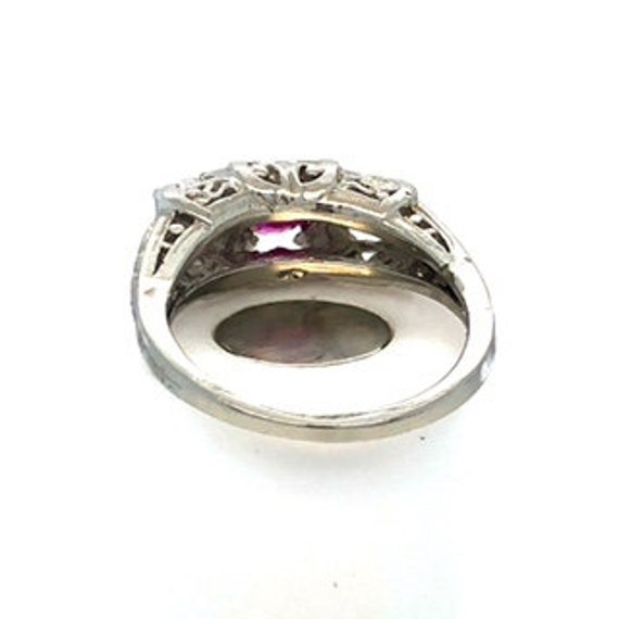 Art Deco Platinum 1.00ct Ruby Diamond Three Stone… - image 4