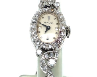 Vintage Hamilton Art Deco 14KW Diamond Ladies Wrist Watch