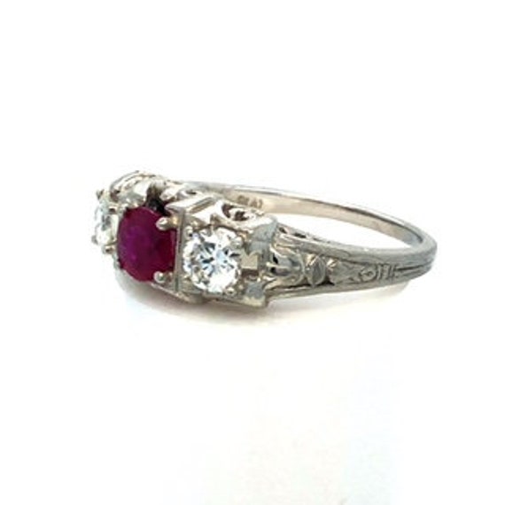 Art Deco Platinum 1.00ct Ruby Diamond Three Stone… - image 2