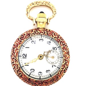 1900s Swiss Watch Pendant Gold Necklace / Solid 18K Yellow Gold / Edwardian Era Pendant Watch / Antique Watch Diamond Enamel