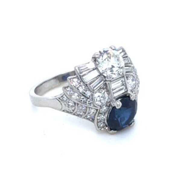 Jewelry.Art Deco Platinum Diamond and Sapphire Ri… - image 4