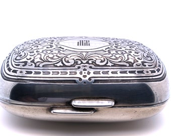 Antique Tiffany & Co. Sterling Silver Travel Soap Box c.1910 with handmade engraving black enamel