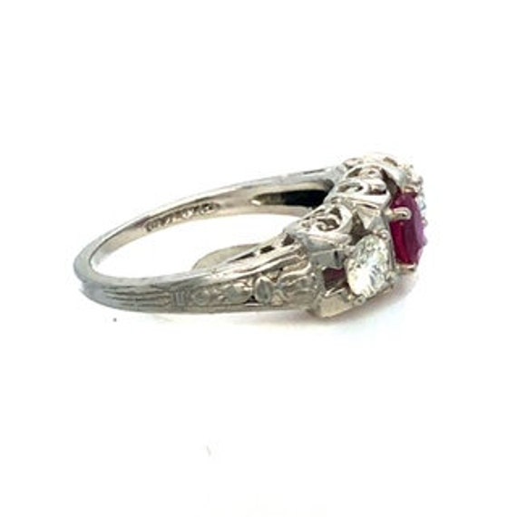 Art Deco Platinum 1.00ct Ruby Diamond Three Stone… - image 5