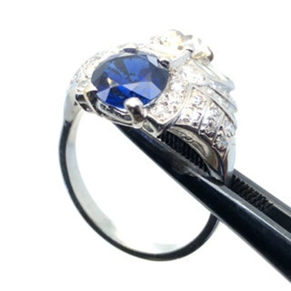 Jewelry.Art Deco Platinum Diamond and Sapphire Ri… - image 2