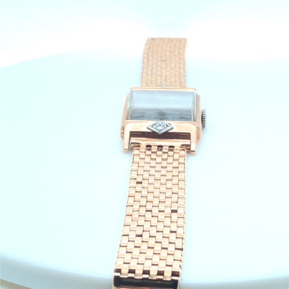 Vintage 14K Rose Gold and Diamond Bulova Wristwat… - image 6