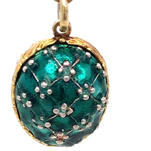 Vintage Necklace / 18K yellow and white Gold Necklace enamel / Egg Necklace