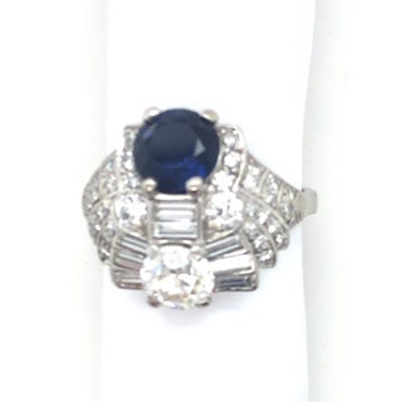 Jewelry.Art Deco Platinum Diamond and Sapphire Ri… - image 3