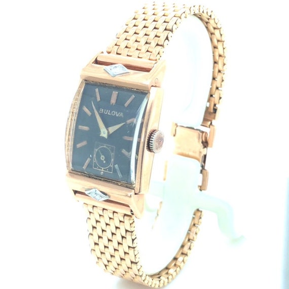 Vintage 14K Rose Gold and Diamond Bulova Wristwat… - image 1