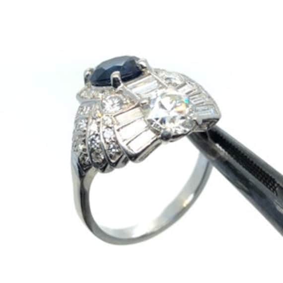 Jewelry.Art Deco Platinum Diamond and Sapphire Ri… - image 1