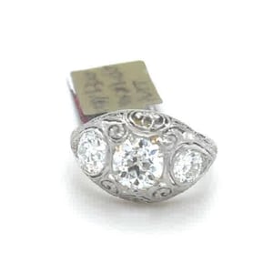 Remarkable Art deco three diamonds Stone Engagement wedding Ring Art Deco Platinum 2.45ctw Old Mine Cut Antique Ring