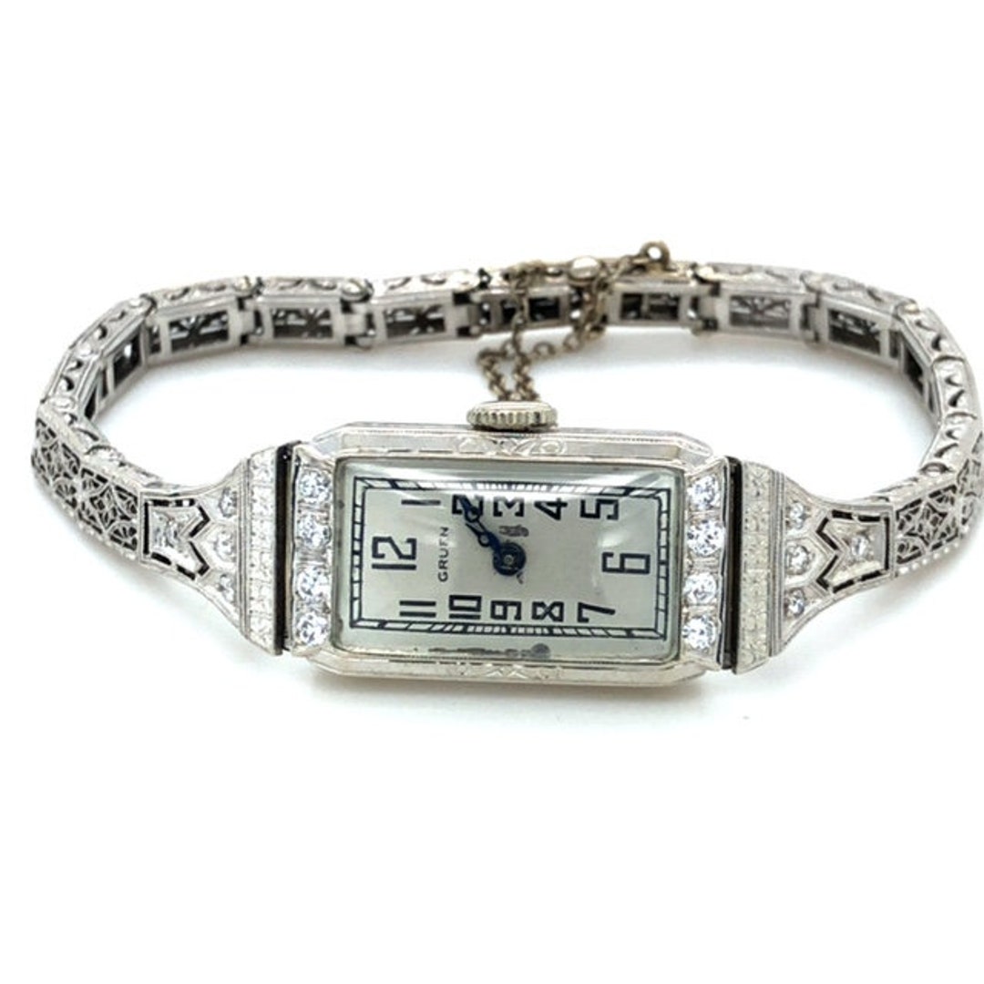 Gruen GR7985 Vintage Greek Key Cut Out Hinged Clasp Bracelet Quartz Face Watch Gruen Watch Women Gold Tone Greek Key Hinged Cuff Bracelet  main image 3