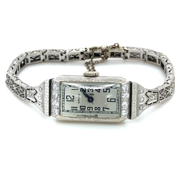 Vintage Swiss Made Gruen Art Deco 14KW Filigree Diamond  display picture 3