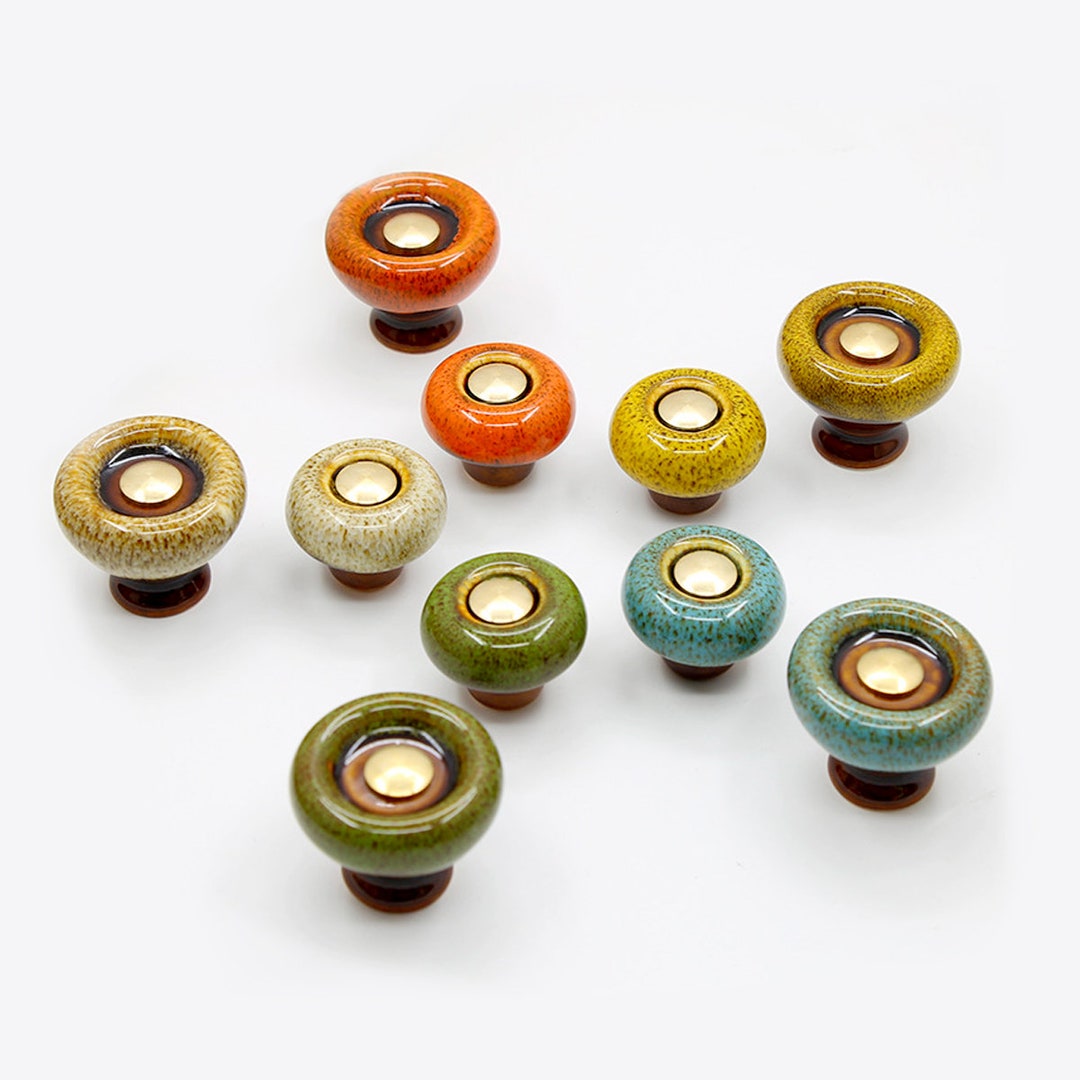 Antique Ceramic Knobs Round Drawer Knobs Gold Etsy