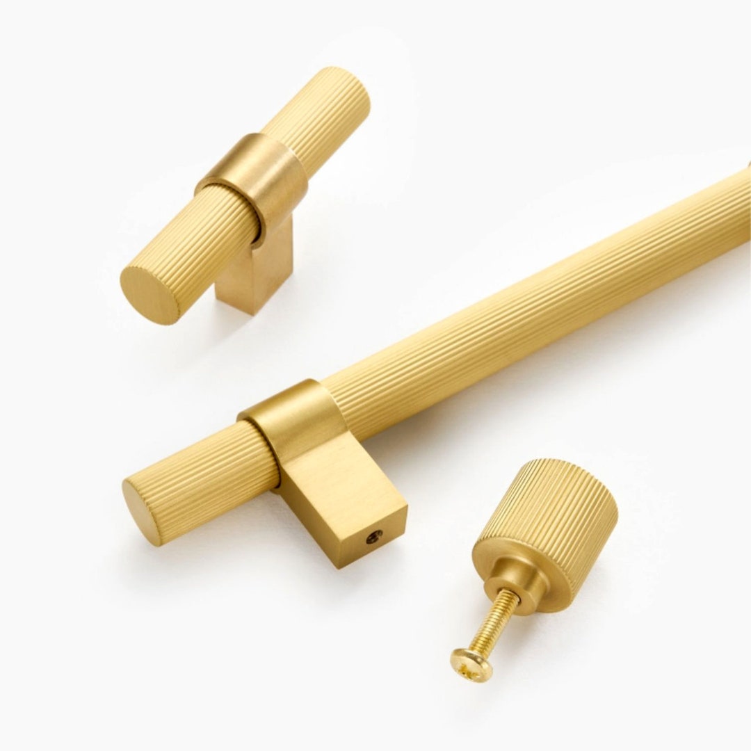Knurled Brass Pull Tbar Brass Handles for Kitchen Etsy