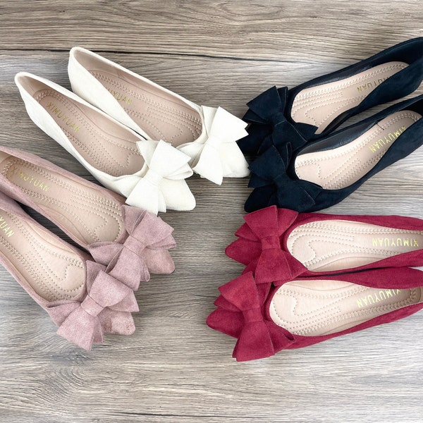 Women's shoes, bow shoes, wedding shoes, pointed shoes, bride's shoes, low heels, flat shoes