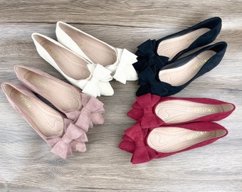 Women's shoes, bow shoes, wedding shoes, pointed shoes, bride's shoes, low heels, flat shoes