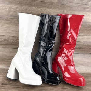 Handmade women's boots, thick heeled high heeled boots, leather boots, square toe boots, 34CN-48CN