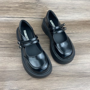 Mary Jane, campus, small leather shoes, black Mary Jane, thick soled shoes, JK shoes Black