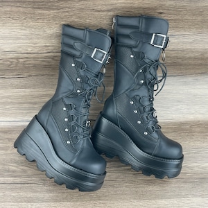 Motorcycle boots, Knight boots, Punk boots, Thick soled boots, Dark Curt style Spicy Girls mid length boots, Women's boots