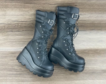 Motorcycle boots, Knight boots, Punk boots, Thick soled boots, Dark Curt style Spicy Girls mid length boots, Women's boots