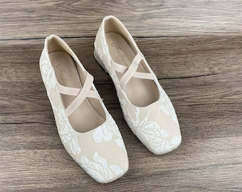 Bestickte Damenschuhe, Ballettschuhe, Ballerinaschuhe, Mary Janes, Freizeitschuhe, Arbeitsschuhe