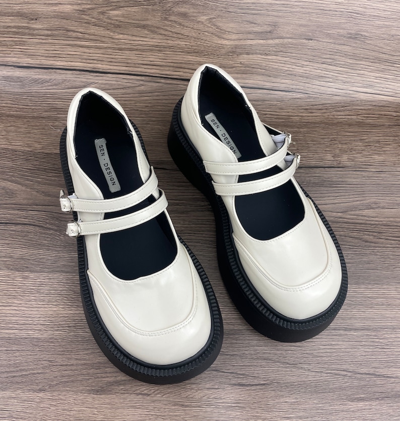 Mary Jane, campus, small leather shoes, black Mary Jane, thick soled shoes, JK shoes Beige