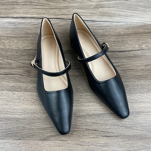 Zapatos de mujer hechos a mano, zapatos de mujer puntiagudos, zapatos, zapatos planos, zapatos de boda, zapatos Mary Jane, zapatos de mujer Negro