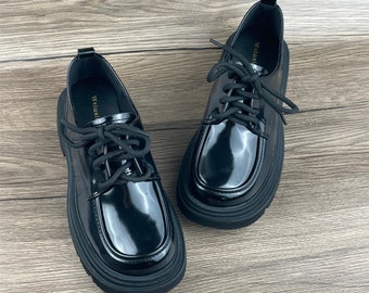 Thick soled shoes, Mary Jane, women's shoes, black shoes, lace up shoes, small leather shoes, loafers, summer women's shoes