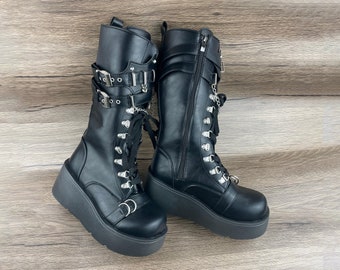 Motorcycle boots, Knight boots, Punk boots, Thick soled boots, Dark Curt style Spicy Girls mid length boots, Women's boots