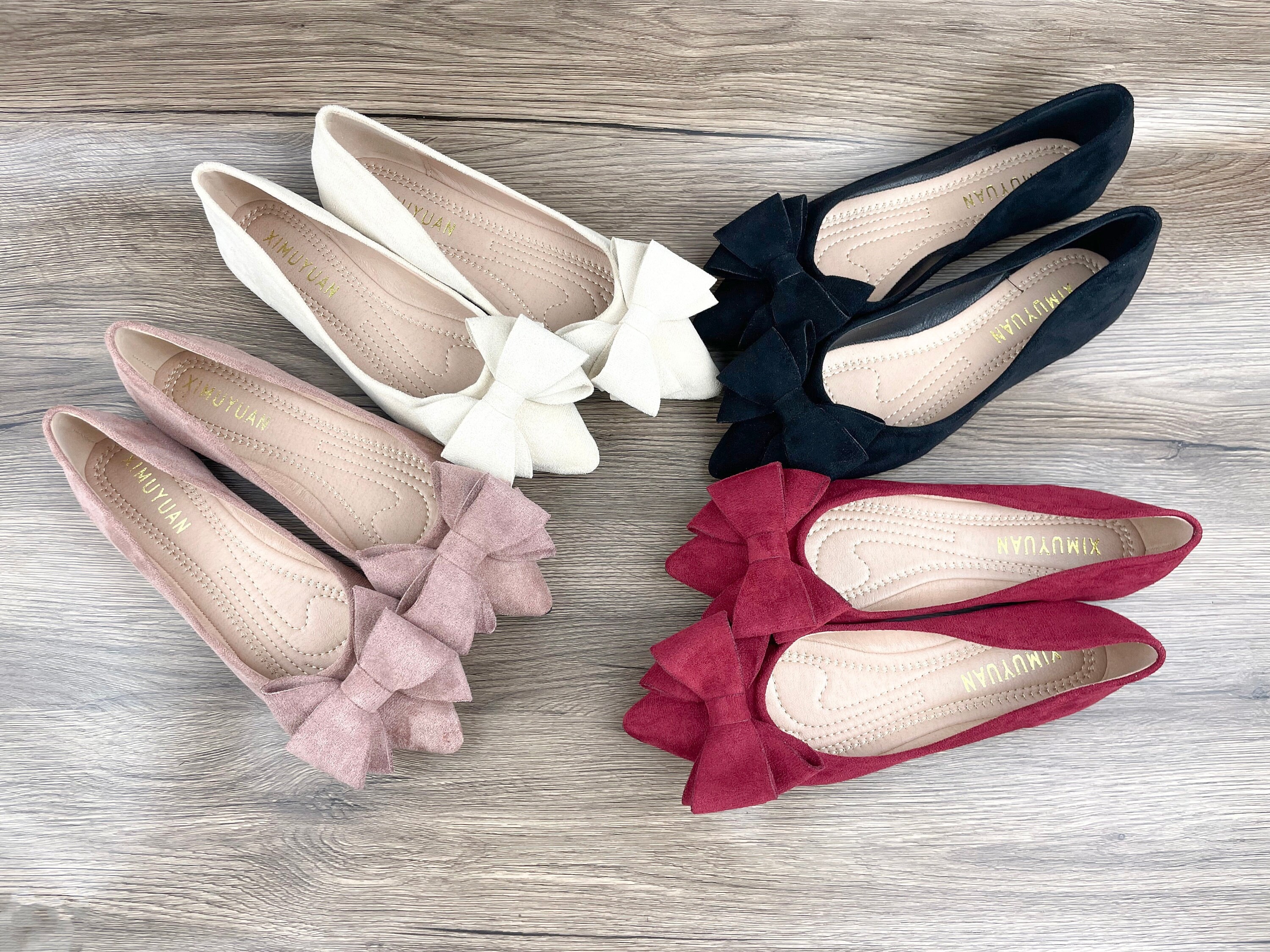 Women's shoes, bow shoes, wedding shoes, pointed shoes, bride's shoes, low heels, flat shoes