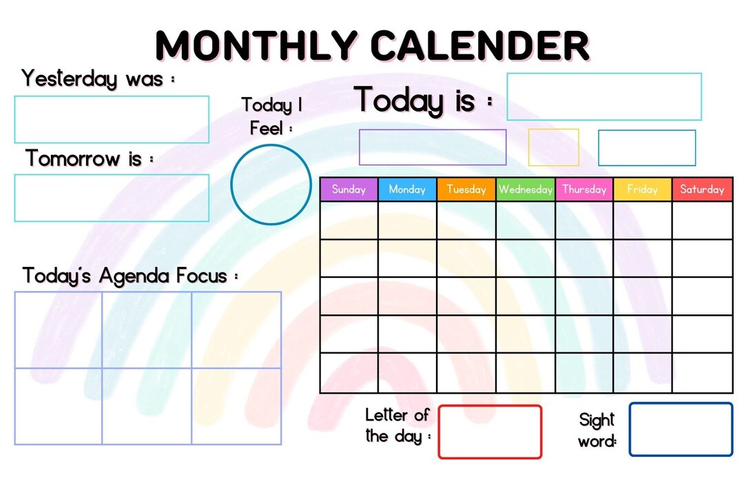 Laminated Monthly Preschool Calendar, Dry Erase - Etsy