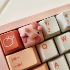 Strawberry Milk Cow keycap | Cute Handmade Artisan Keycaps