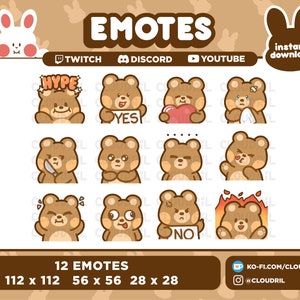Cute Bear Emote Pack for Twitch | Discord | Youtube | Streamer Kawaii Sticker