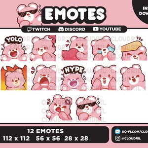 Cute Pink Pastel Teddy Bear Emote Pack for Twitch | Discord | Youtube | Streamer Kawaii Sticker