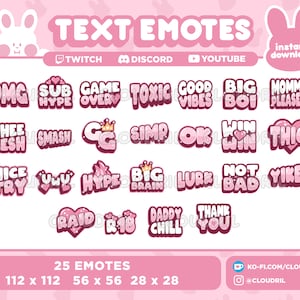 Kawaii Cute Pink Text Emotes | Twitch | Discord | Youtube by Cloudril