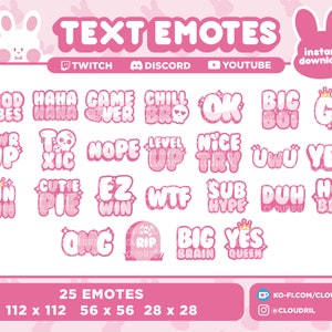 Cute Kawaii Pink Text Emotes | Twitch | Discord | Youtube by Cloudril
