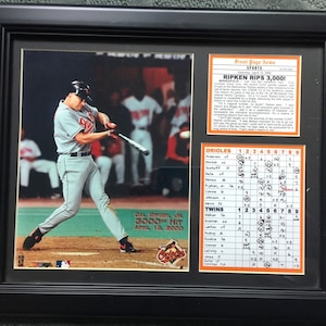 Framed Plaque (photo and Lineup Card) of Cal Ripken Getting 300th Hit ...