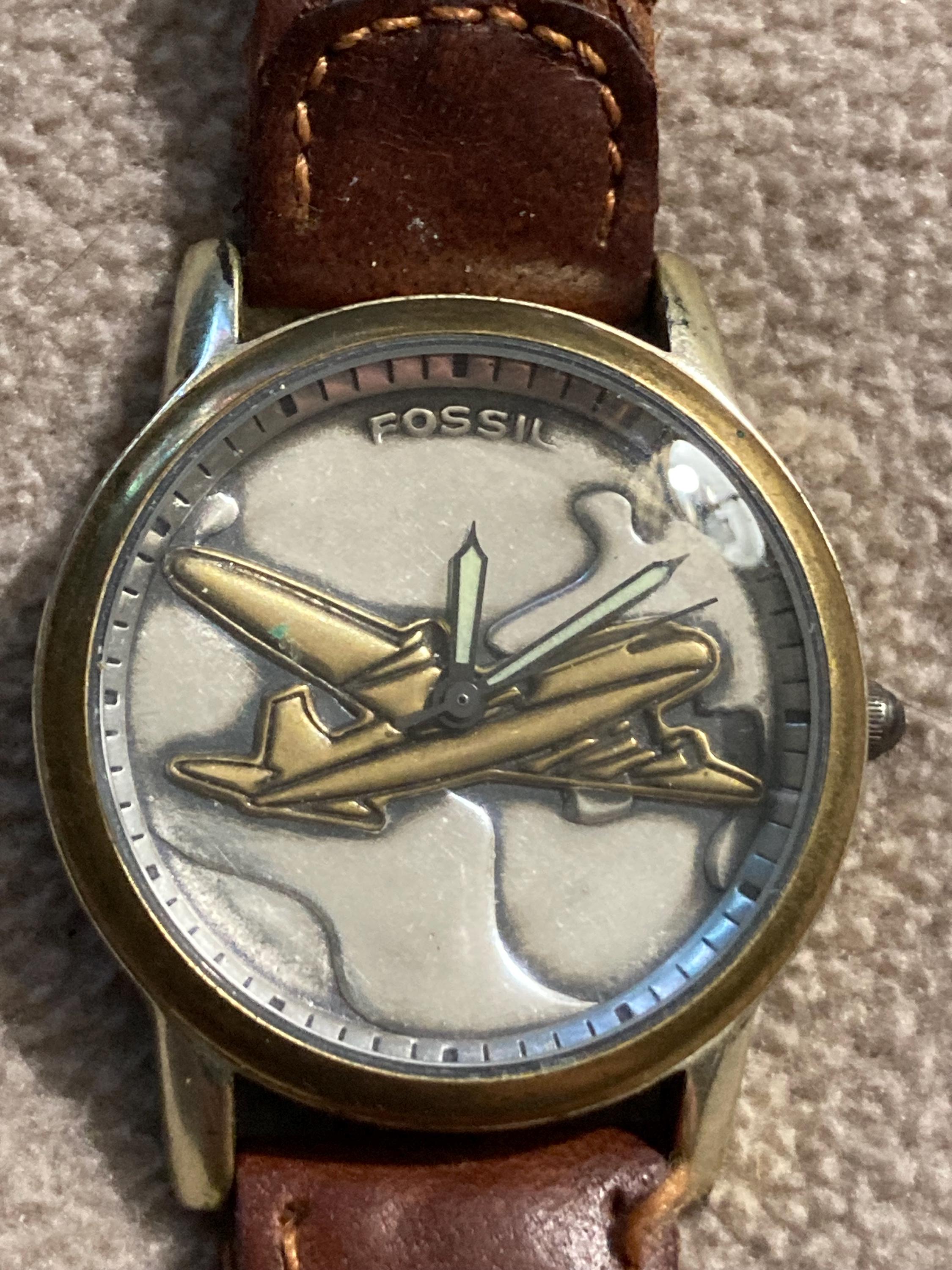 #6 RARE 1993 FOSSIL NORDSTROM ART DECO WACTH ND-3107 (000006) Vintage Fossil Blue Mens Diver Watch AM-3117 Gold Tone Metal  main image 4